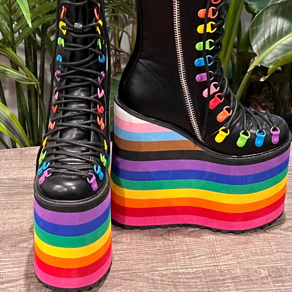 Can't Contain Myself Rainbow Platform Boots